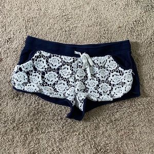 Navy Blue Floral Shorts With Pockets